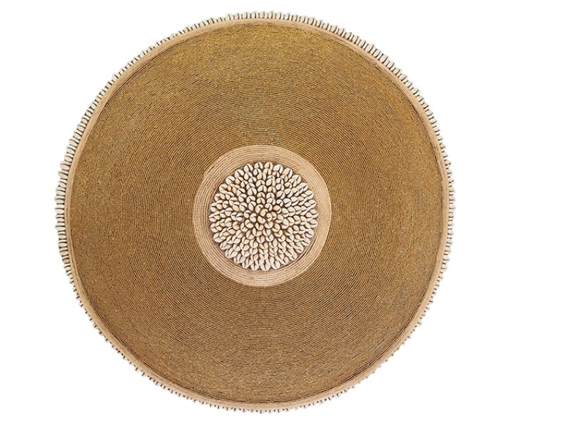 Beaded Shield - Gold with Cowrie Trim and Center Beaded Shield - Gold with Cowrie Trim and Center